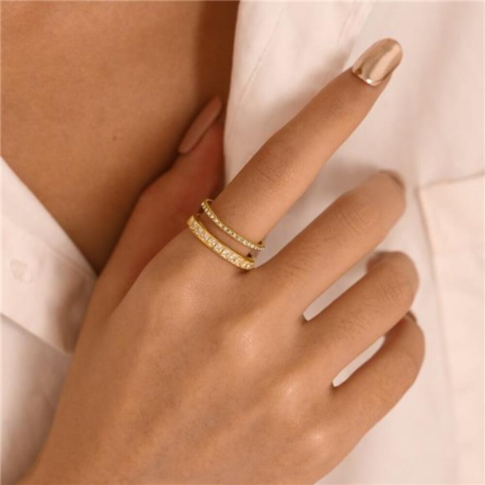 18K Gold-Plated Rhinestone Open Ring - Picture 4 of 6